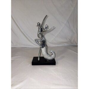 Nelson Pine Industries Modern Dancing Couple Medal & Wood Base Abstract 2013